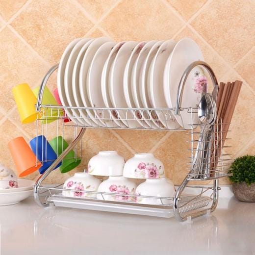 2 Layer Dish Drainer Rack Stainless Steel