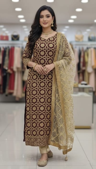 রেডিমেড জর্জেট এমব্রয়ডারি পার্টি ড্রেস_img_0